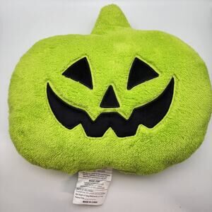 Pumpkin Shaped Pillow Green Faux Shearling Halloween Decor 14x16" Hyde and EEK